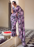 Beautiful grey marble georgette saree with allover floral print.