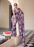 Beautiful grey marble georgette saree with allover floral print.