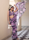 Beautiful grey marble georgette saree with allover floral print.