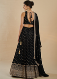 Alluring Black georgette Lehenga with sequin thread embroidery comes with a  designer blouse.