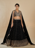 Alluring Black georgette Lehenga with sequin thread embroidery comes with a  designer blouse.