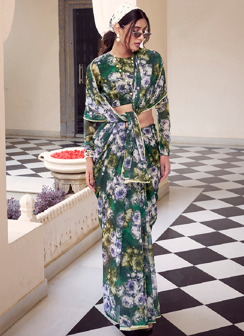Amazing Marble Georgette saree with allover floral print work.