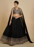 Alluring Black georgette Lehenga with sequin thread embroidery comes with a  designer blouse.