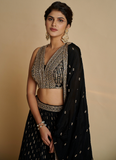Alluring Black georgette Lehenga with sequin thread embroidery comes with a  designer blouse.