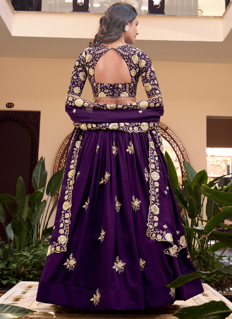 Alluring Purple Soft silk Party wear designer embroidered lehenga choli