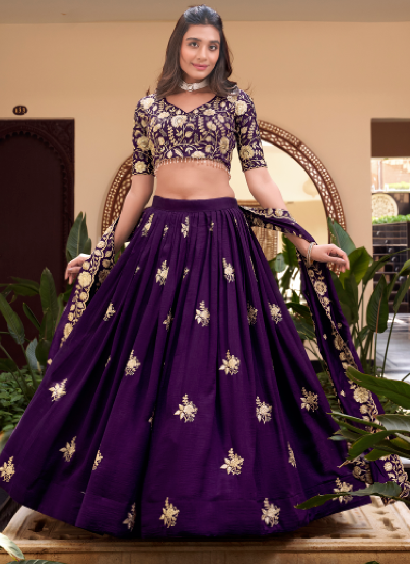 Alluring Purple Soft silk Party wear designer embroidered lehenga choli