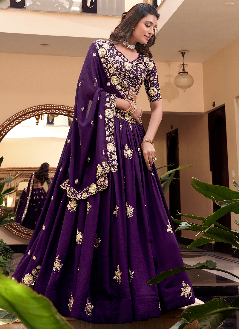 Alluring Purple Soft silk Party wear designer embroidered lehenga choli