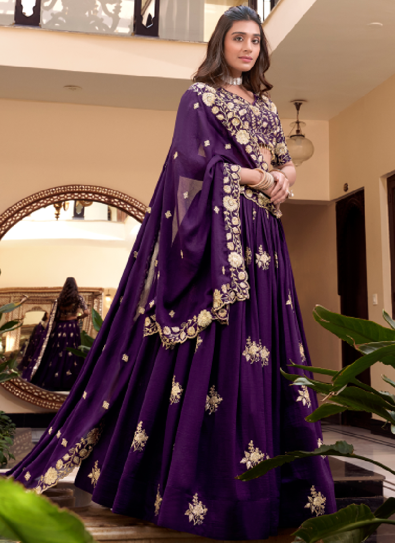 Alluring Purple Soft silk Party wear designer embroidered lehenga choli
