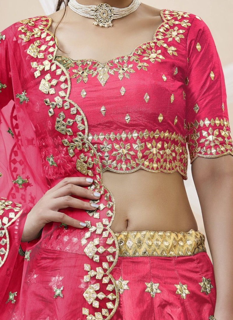 Paper Mirror Work Pink Mulberry Silk Lehenga Choli For Wedding