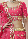 Paper Mirror Work Pink Mulberry Silk Lehenga Choli For Wedding