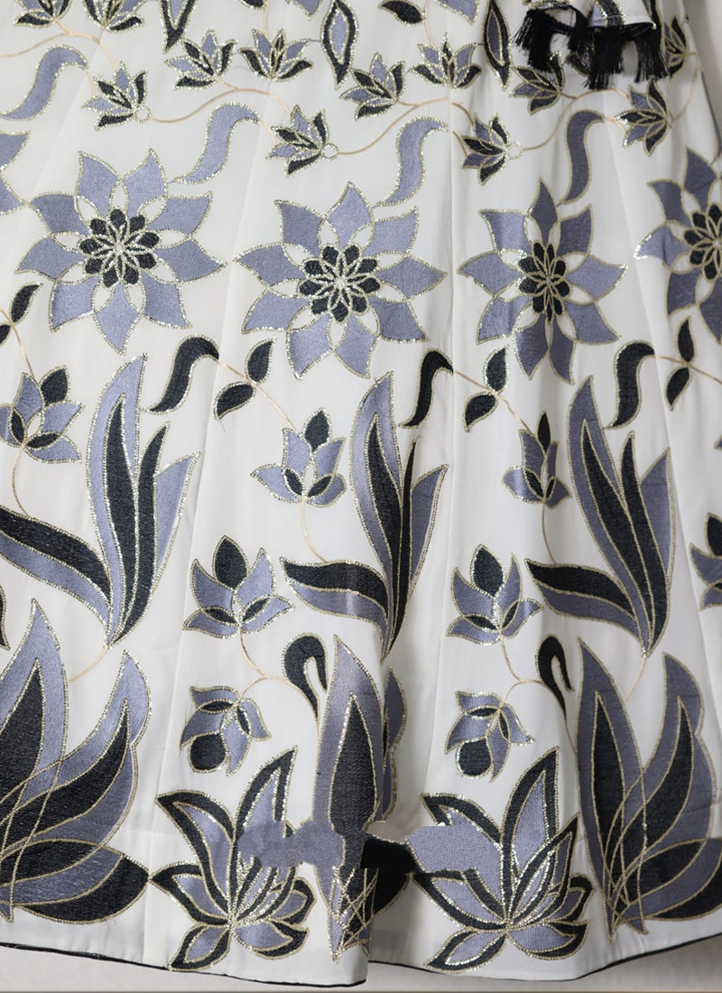 Party Wear Georgette Sequence Work White Lehenga Choli Set