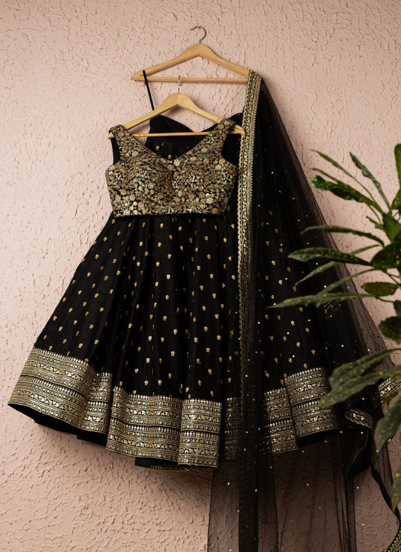 Party Wear Sequence Work Black Net Lehenga Choli Set
