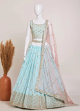 Party Wear Sky Blue Sequence Work Crush Georgette Lehenga Choli