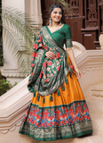 Patola Printed Mustard Yellow Dola Silk Lehenga Choli