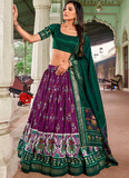Attractive Patola Printed Silk Green And Purple Chaniya Choli