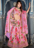 Pink Crushed Chinon Thread Embroidered Work Lehenga Choli