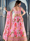 Pink Crushed Chinon Thread Embroidered Work Lehenga Choli