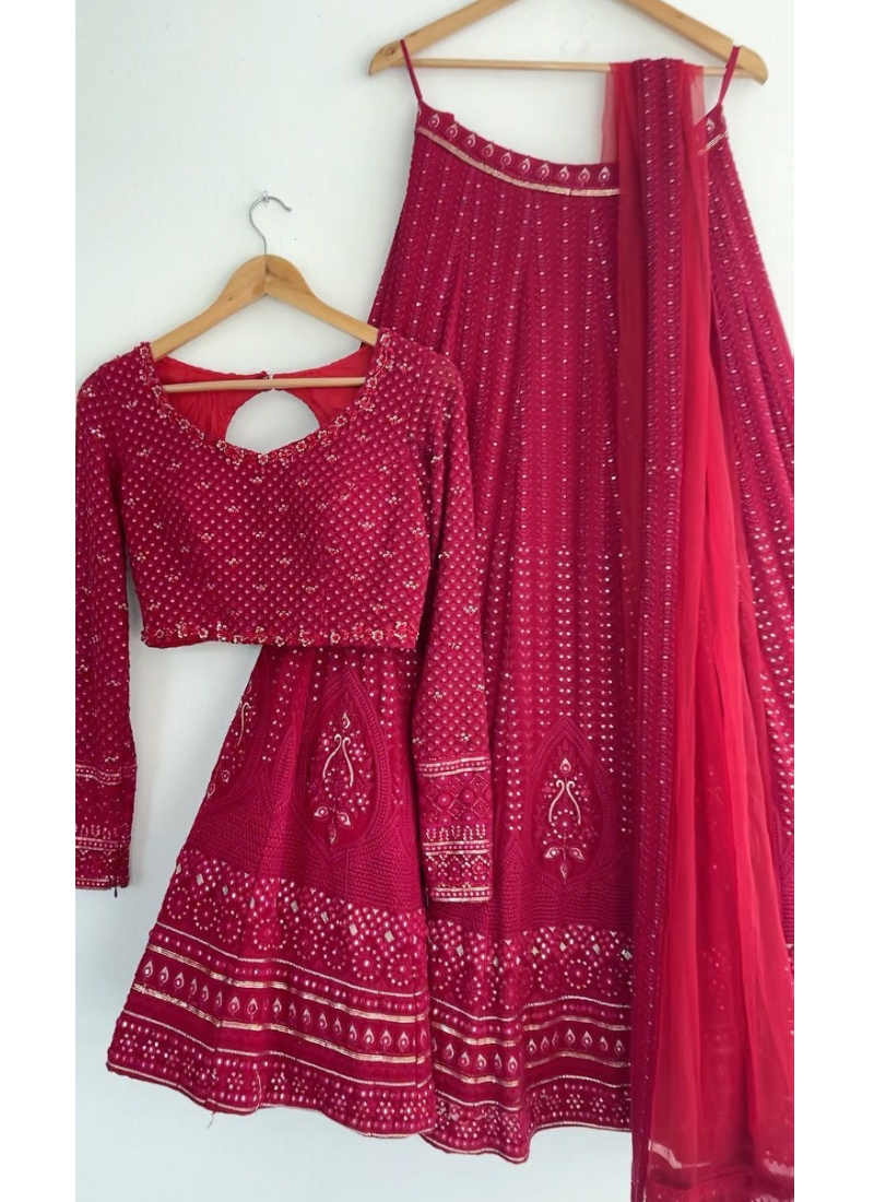 Prettiest Rani Pink Georgette Sequence Work Lehenga Choli