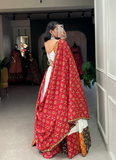 Printed White Pure Cotton Traditional Wear Lehenga Choli