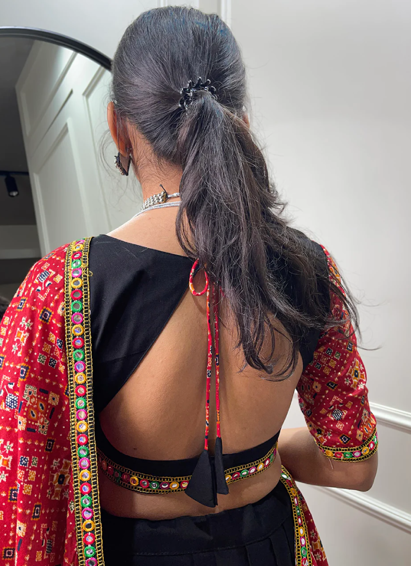 Pure Cotton Gamthi Work Mirror Work Black Lehenga Choli