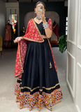 Pure Cotton Gamthi Work Mirror Work Black Lehenga Choli