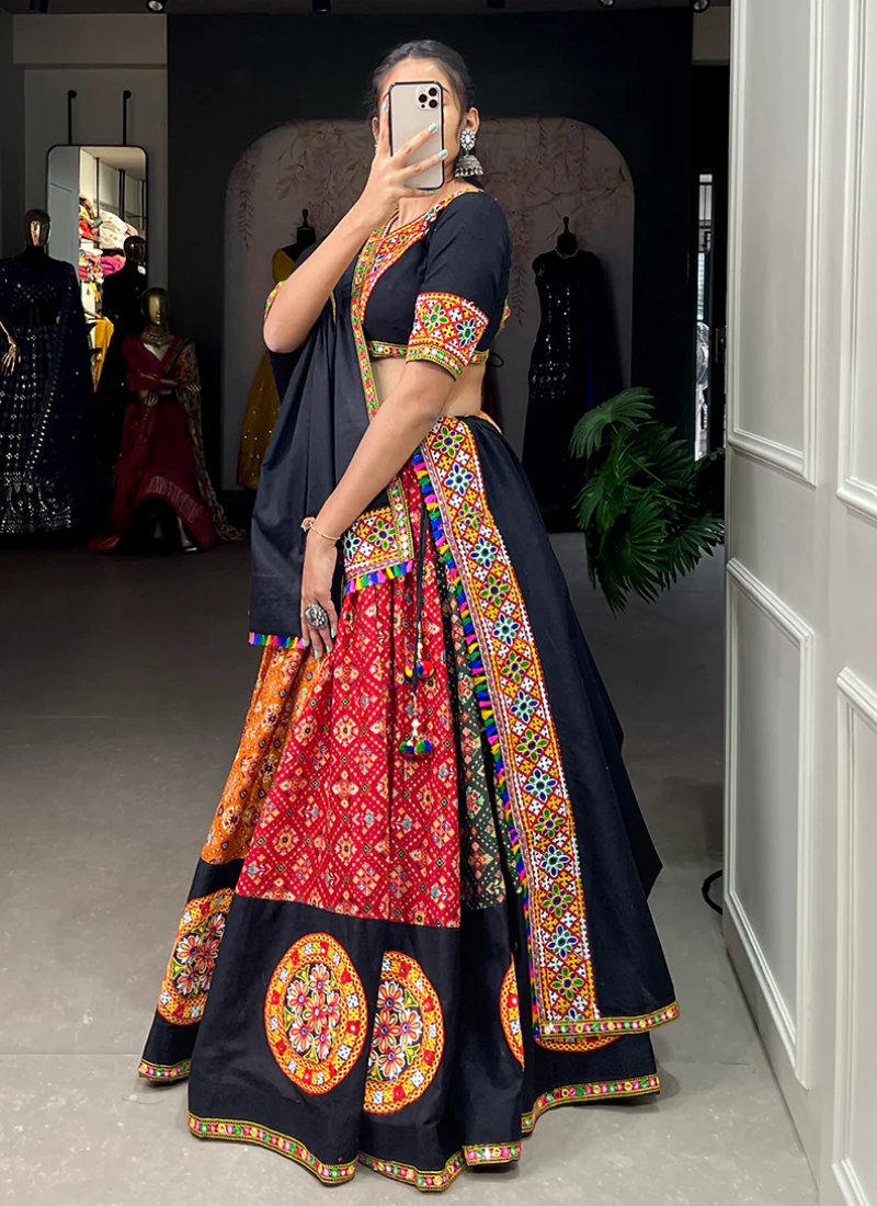 Pure Cotton Gamthi Work Multi Color Lehenga Choli For Navratri