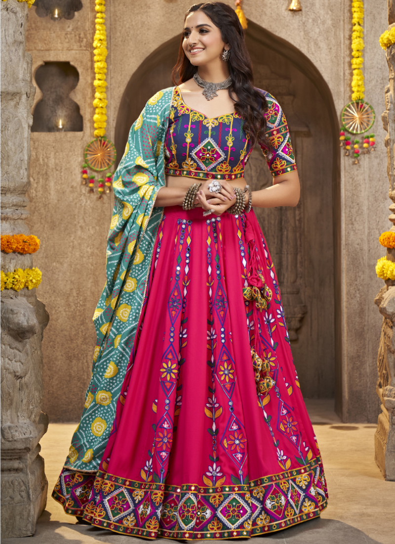 Real Mirror Work Pink Color Viscose Rayon Lehenga Choli