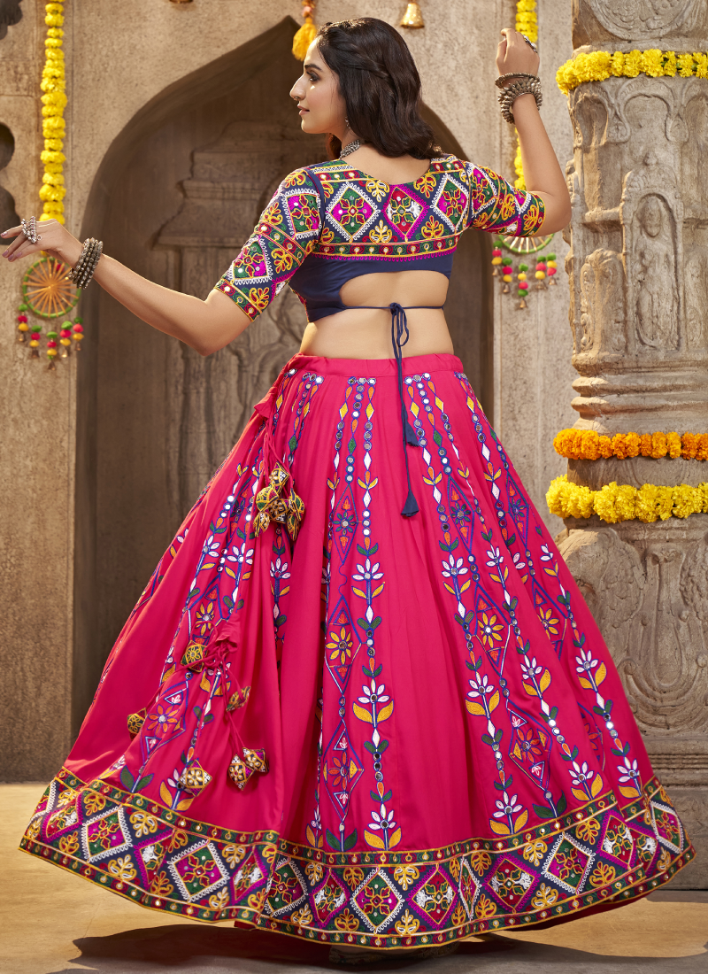 Real Mirror Work Pink Color Viscose Rayon Lehenga Choli