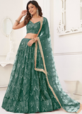Soft Net Thread Embroidery Work Mehendi Function Green Lehenga Choli