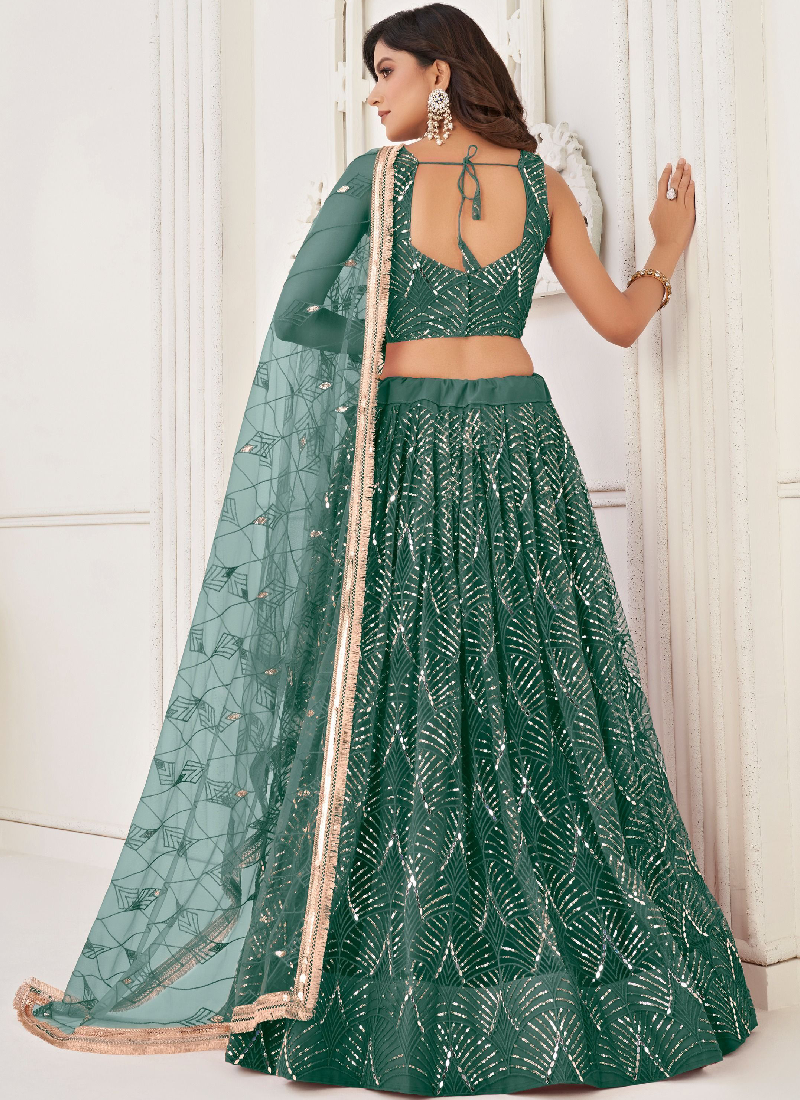 Soft Net Thread Embroidery Work Mehendi Function Green Lehenga Choli