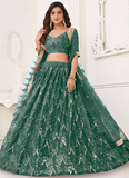 Soft Net Thread Embroidery Work Mehendi Function Green Lehenga Choli