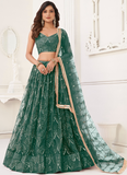 Soft Net Thread Embroidery Work Mehendi Function Green Lehenga Choli