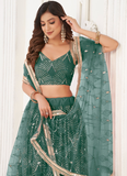 Soft Net Thread Embroidery Work Mehendi Function Green Lehenga Choli
