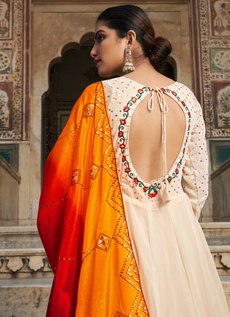 Sequence Embroidered Beige Georgette Perfect Gown
