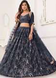 Sequence Embroidery Party Wear Black Net Lehenga Choli Set