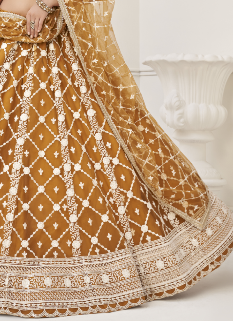 Yellow Sequence Work Soft Net Lehenga Choli For Wedding