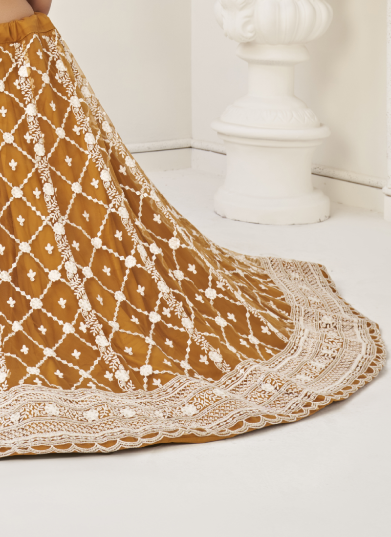 Yellow Sequence Work Soft Net Lehenga Choli For Wedding
