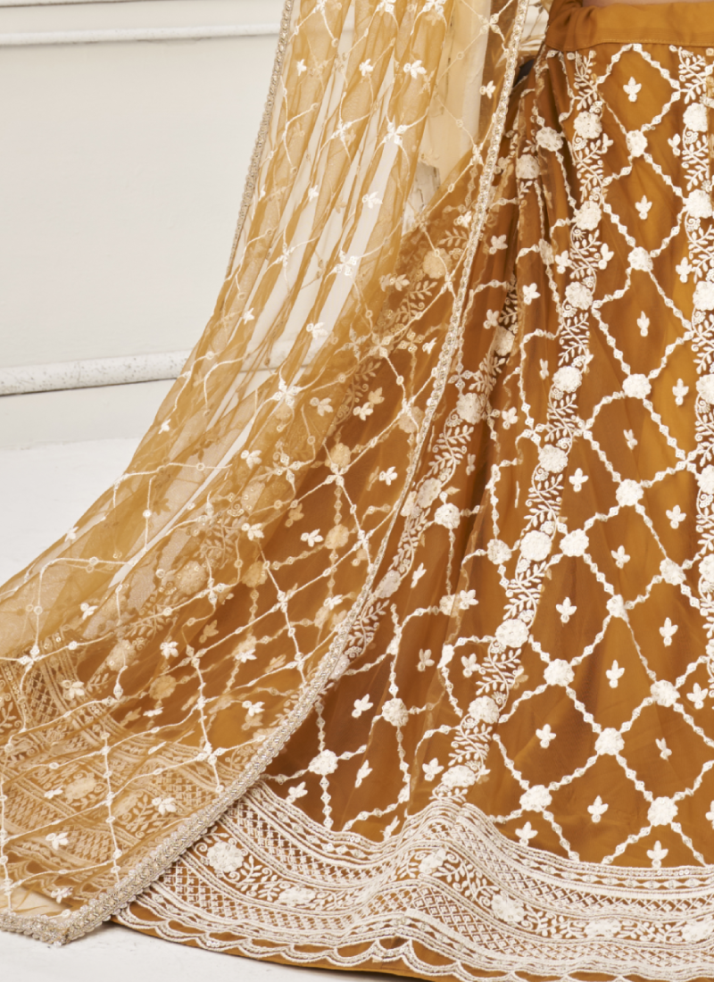 Yellow Sequence Work Soft Net Lehenga Choli For Wedding