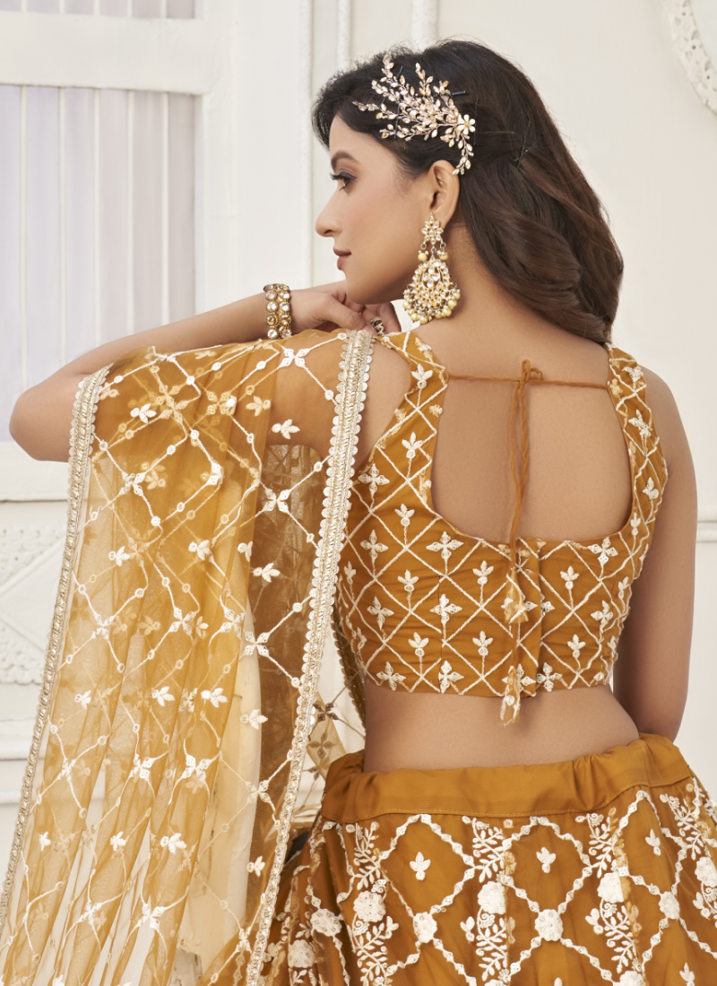 Yellow Sequence Work Soft Net Lehenga Choli For Wedding
