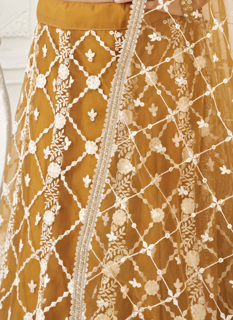 Yellow Sequence Work Soft Net Lehenga Choli For Wedding