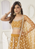 Yellow Sequence Work Soft Net Lehenga Choli For Wedding
