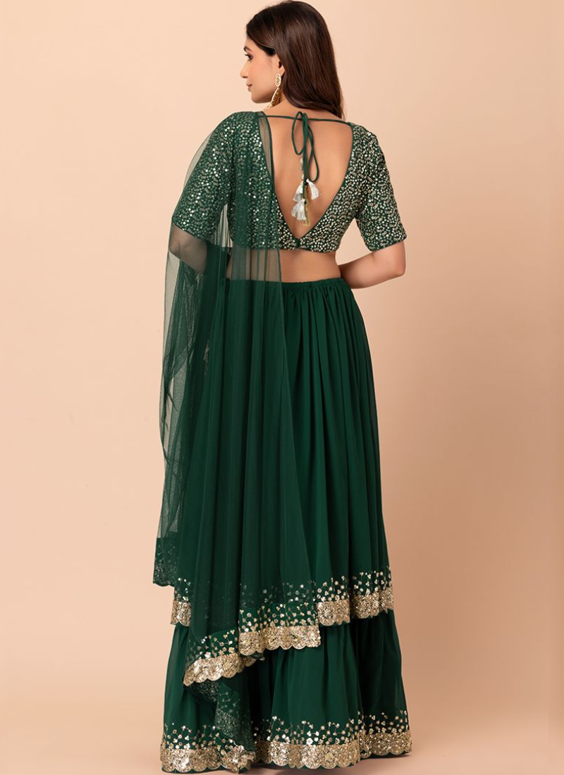 Zari Embroidered Work Georgette Green Lehenga Choli For Mehendi