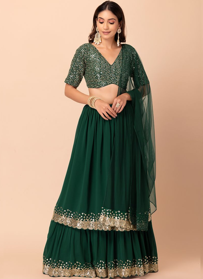 Zari Embroidered Work Georgette Green Lehenga Choli For Mehendi