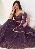 Butterfly Net Zari Embroidery Work Wine Lehenga Choli For Wedding