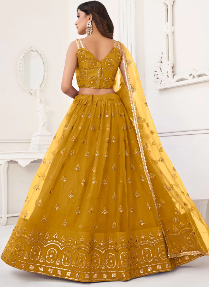 Haldi Function Special Yellow Embroidery Work Net Lehenga Choli