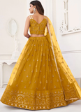 Haldi Function Special Yellow Embroidery Work Net Lehenga Choli