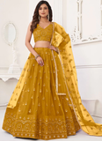 Haldi Function Special Yellow Embroidery Work Net Lehenga Choli