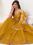 Haldi Function Special Yellow Embroidery Work Net Lehenga Choli