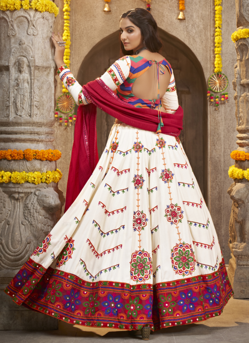 Traditional Thread Work Viscose Rayon White Chaniya Choli
