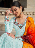 Trustworthy Sky Blue Georgette Thread Embroidered Gown